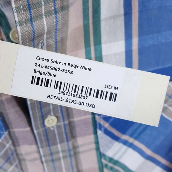 ALEX MILL Shirt Mens Medium Blue Plaid Button Up Double Pocket CHORE SHIRT $185 - Picture 3 of 9